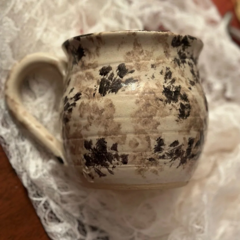 Stoneware Pottery Mug Spotted Speckled‎ Earth Tone Hand Thrown With Maker Mark